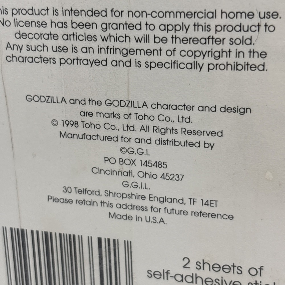 Vintage 1998 Godzilla Collectible Sticker Set Of 2 Stickers Godzilla Sticker - Picture 7 of 9